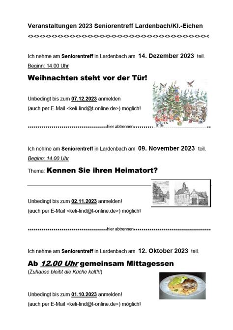 Programm 2023 Seniorentreff Lardenbach Klein Eichen Lardenbach In Hessen