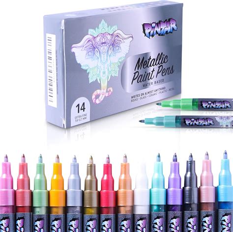 Amazon PINTAR Premium Metallic Paint Pens 14 Pack Fine Tip Paint