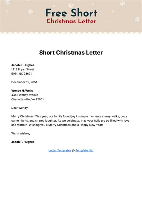 Free Short Christmas Letter Template to Edit Online