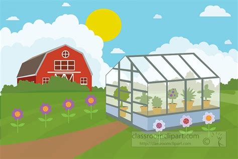 Agriculture Clipart-greenhouse with flowers on land