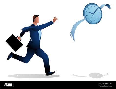 Business Concept Illustration Of A Businessman Chasing A Flying Clock