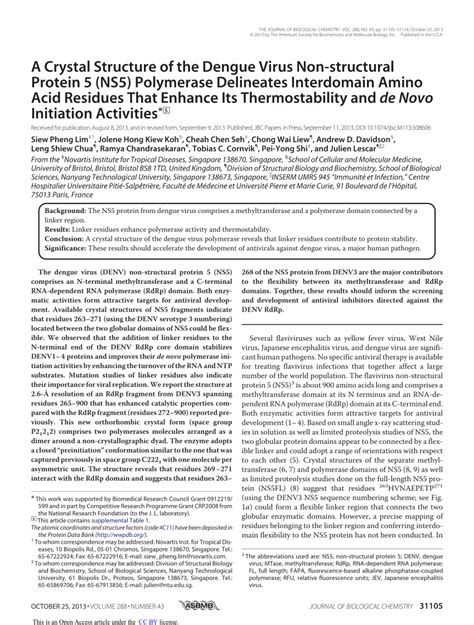 PDF A Crystal Structure Of The Dengue Virus Non Structural Protein 5