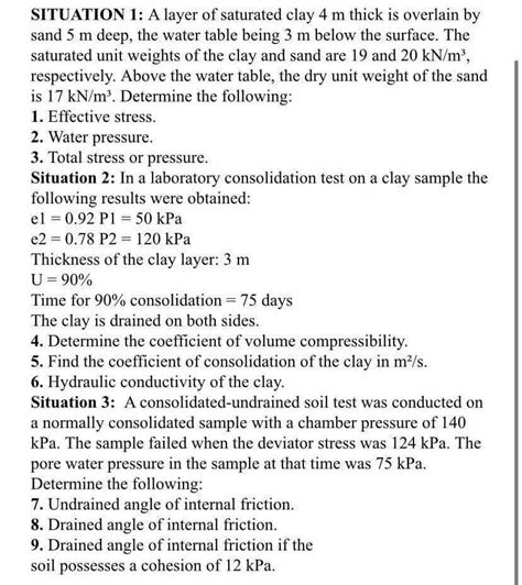 Solved Situation A Layer Of Saturated Clay M Thick Is Chegg