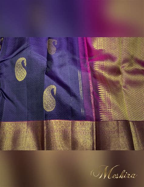 Nava Pazham Pur Kanchivaram Silk Saree With Royal Purple Contrast Pallu