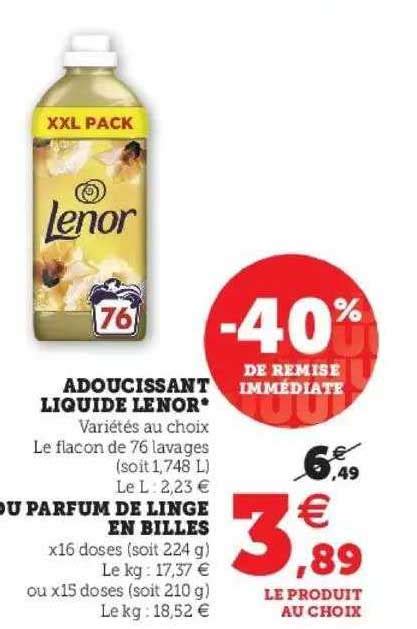 Promo Adoucissant Liquide Lenor Ou Parfum De Linge En Billes Chez Super