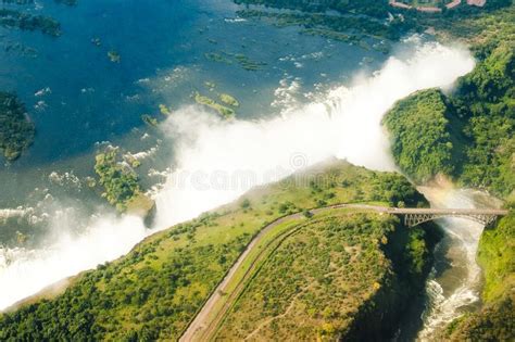 Victoria Falls Zambesi River With Bridge And Victoria Falls Aerial