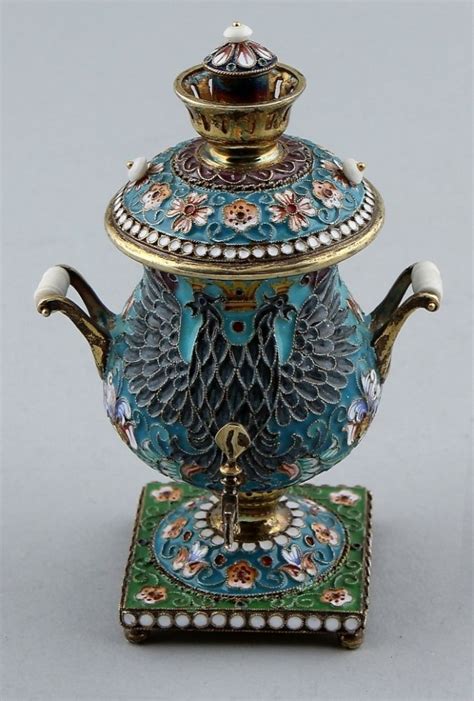 Silver Russian Samovar miniature partly gilded and enamelled Русские