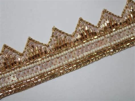 Light Pink Golden Sequins And Beads Handwork Embroidered Border At Rs