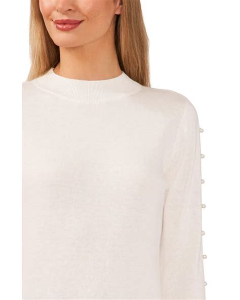 Cece Imitation Pearl Accent Mock Neck Sweater In White Lyst