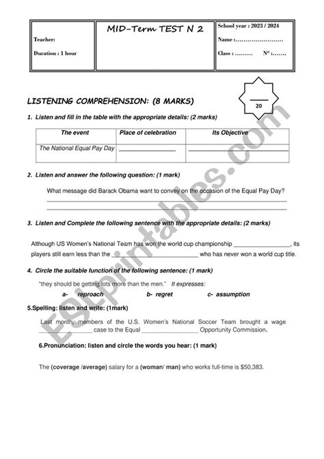 2nd Form Mid Term Test 2 ESL Worksheet By Walidich