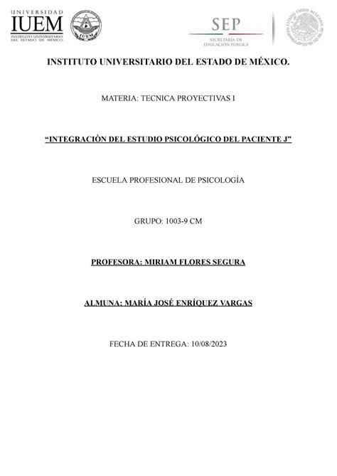 Integración DEL Estudio Psicolog ICO Tecnicas Proyectivas 1