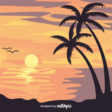 Free Vector Design Flat Beach Sunset VECTORPIC