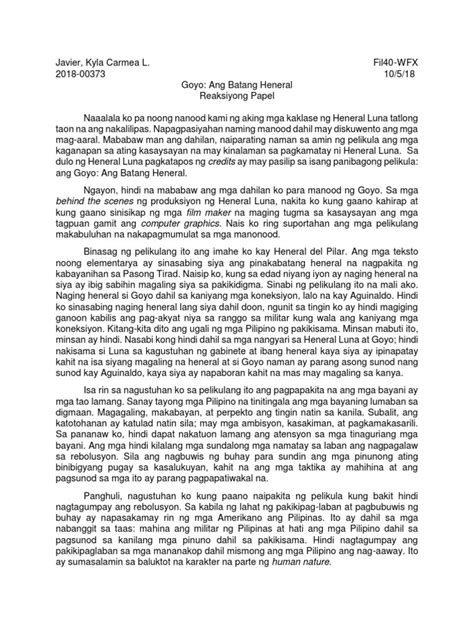 Goyo Ang Batang Heneral Reflection Paper Pdf