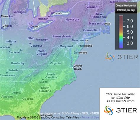 Solar Insolation Map - Atlantic Seaboard U.S.