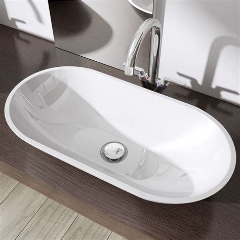 Oval Countertop Basin Without Overflow In Bowl Shape Is Stone Casted