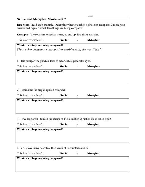 Metaphors And Similes Worksheets