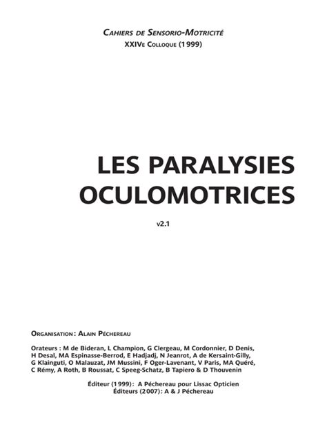 Les Paralysies Oculomotrices