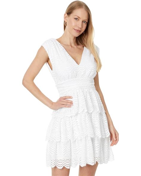 Womens Lilly Pulitzer Faye V Neck Lace Ruffle Dress