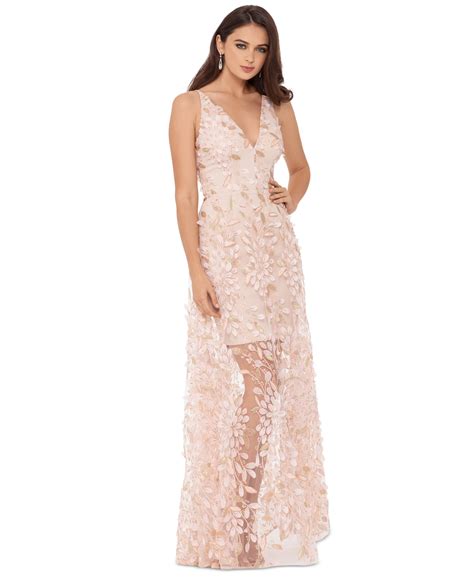 Xscape 3d Floral V Neck Gown In Champagne At Nordstrom Size 6