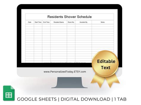 Google Sheets Adl Nursing Home Shower Schedule Text Fillable Text