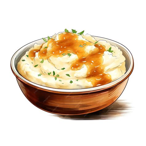 Beautiful Mashed Potatoes With Gravy Watercolor Clipart Illustration Premium Ai Generated Image