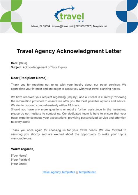 Free Travel Agency Acknowledgement Letter Template Edit Online