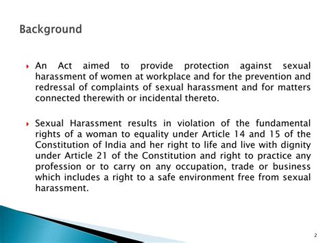 Ppt The Sexual Harassment Of Women At Workplace Prevention Prohibition And Redressal Act