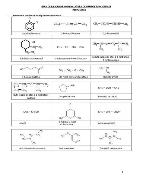 Ejercicios De Nomenclatura De Organica GUIA DE EJERCICIOS