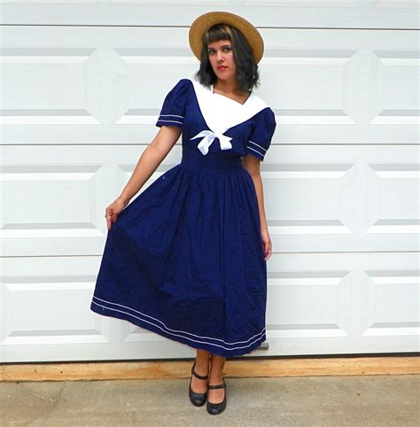 Vintage Navy Blue Sailor Dress With Sailor By Enchantedfuture 28 00