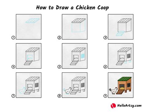 How To Draw A Chicken Coop Helloartsy