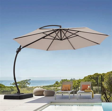 Lausaint Home 11 Ft Cantilever Umbrella Aluminum Offset Umbrellas With Base For Poolsidebeige