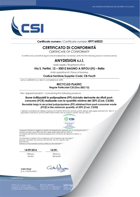 Le Certificazioni Anydesign Srl