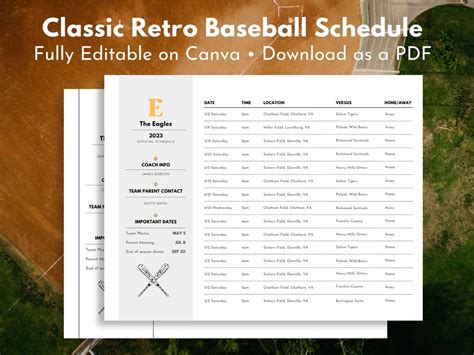 Editable Baseball Schedule Template Printable Download - Etsy