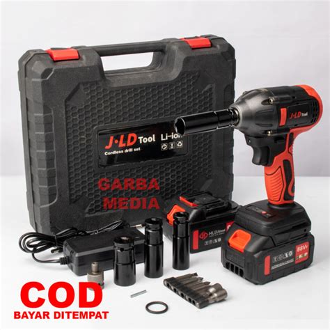 Jld Cordless Impact Wrench Brushless Mesin Impact Pembuka Baut Elektrik 48v 2 Baterai Original