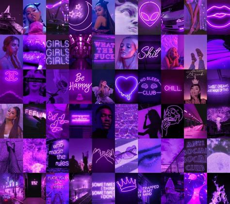 90 Pcs Neon Purple Aesthetic Wall Collage Purple Aesthetic Wall Collage