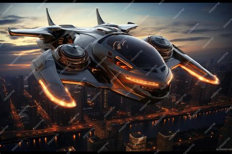 Premium Photo | A sleek futuristic flying vehicle glides gracefully ...