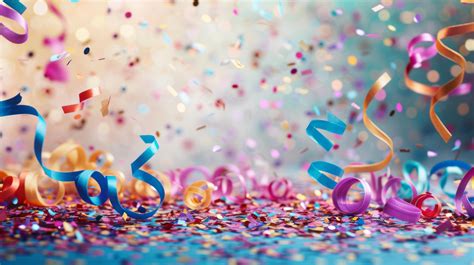 AI generated A simple yet lively setting adorned with confetti bursts and colorful streamers for ...