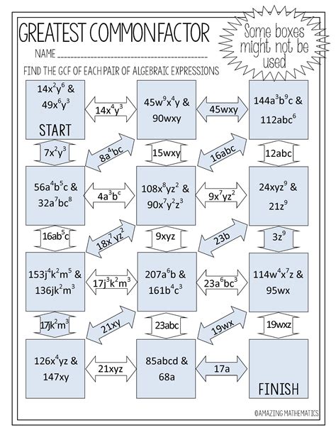 Printable Greatest Common Factor Worksheets