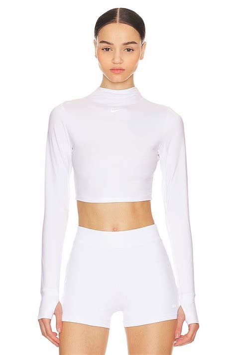 Nike Dri Fit One Luxe Long Sleeve Cropped Top In White And Reflective