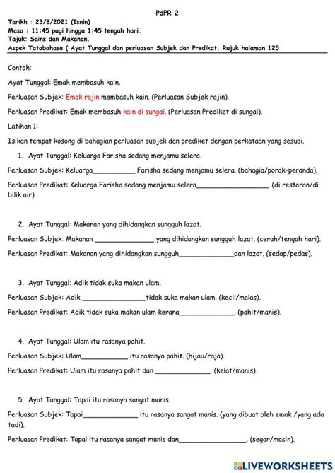 Latihan 1 Ayat Tunggal Worksheet Live Worksheets