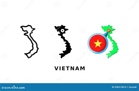 Vietnam Flag And Country Icon With Outline Glyph And Flat Styles