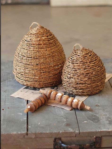 Farmhouse Bee Skep Bee Hive Decor Bumblebee Decor Bee Etsy In