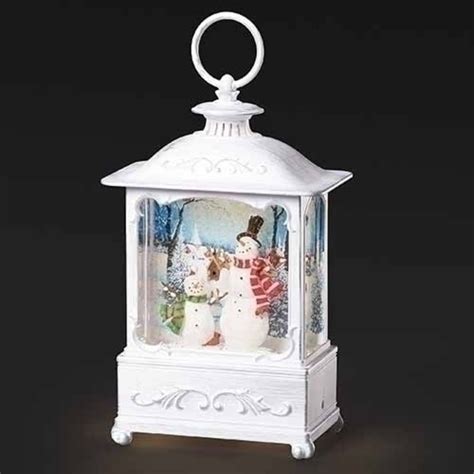 Roman 9 White And Red Led Swirl Snowmen Lantern Christmas Tabletop