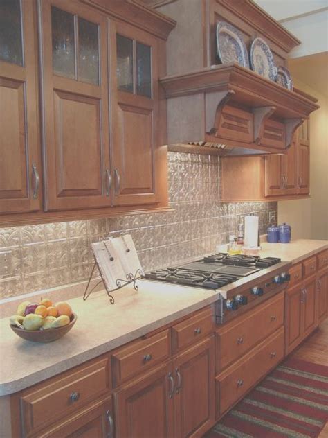 Maple Cabinets Tin Backsplash Traditional Kitchen In 2020 Maple