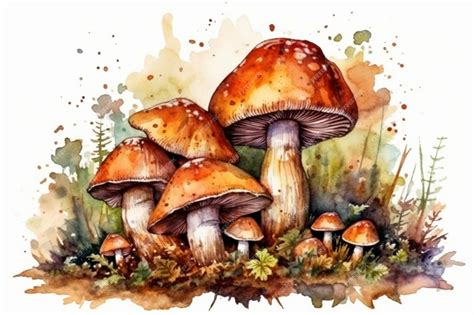 Premium AI Image | A watercolor painting of a mushroom with a splash of ...