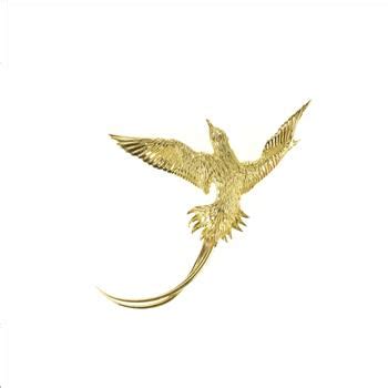 18K Diamond Ornate Soaring Bird Sparrow Yellow Gold Pin Brooch