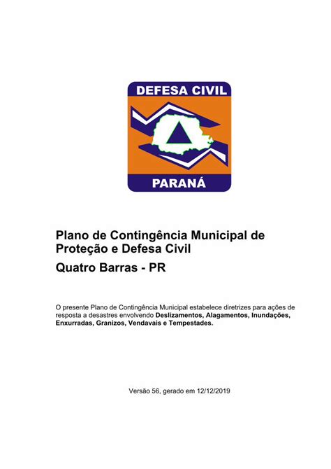 PDF Plano de Contingência Municipal de Proteção e Defesa Civil