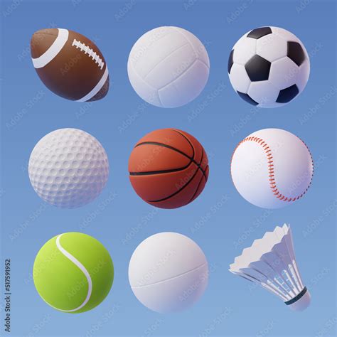 Collection Of 3d Sport Icon Collection Isolated On Blue Sport And