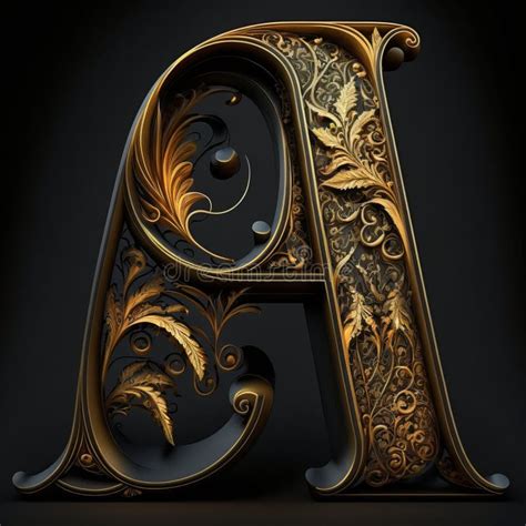 Golden Filigree Inlaid Letter A Generative Ai Stock Illustration