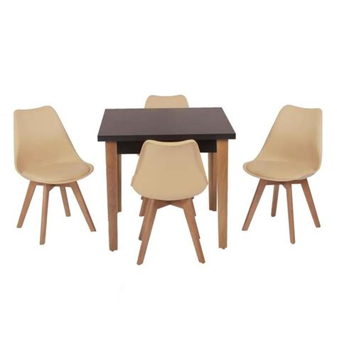 Conjunto Mesa De Jantar Luiza Cm Preta Cadeiras Leda Nude